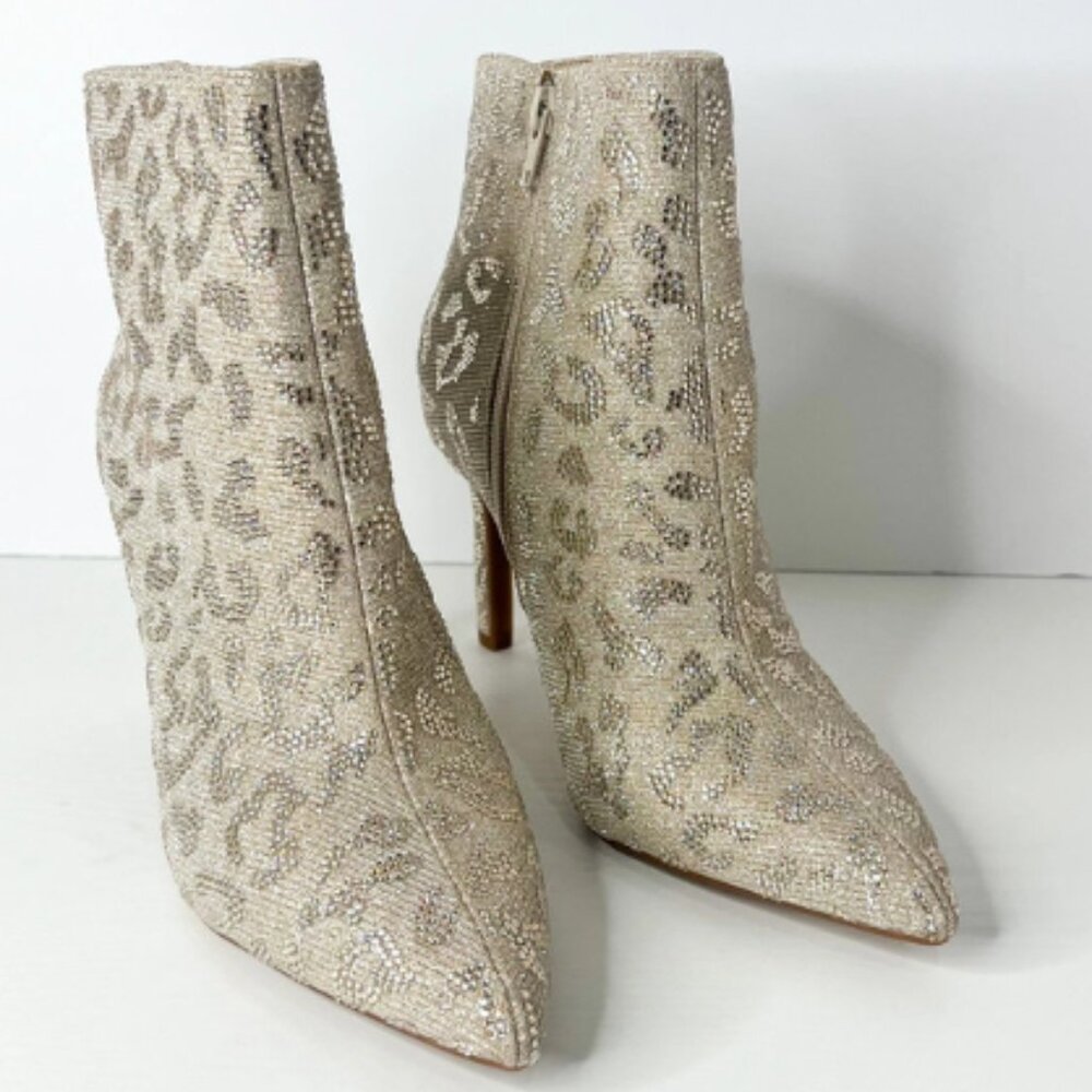 Gianni Bini Leopard Print Rhinestone Stiletto Booties Size 9M